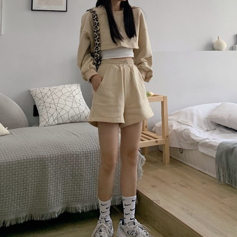 Beige Croptop with Shorts